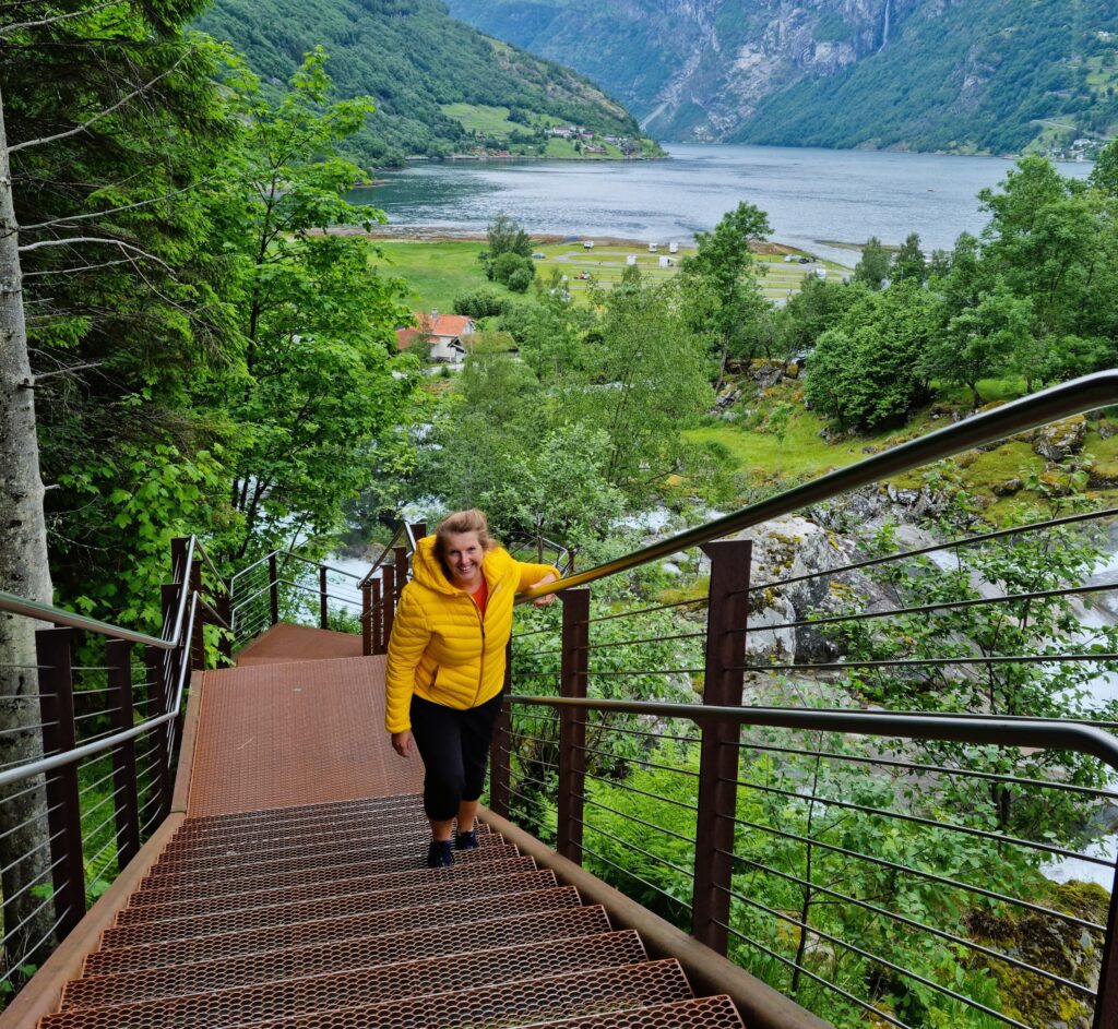 The Fossestien (Waterfall Walk) – an easy start to the hike, right in Geiranger village.