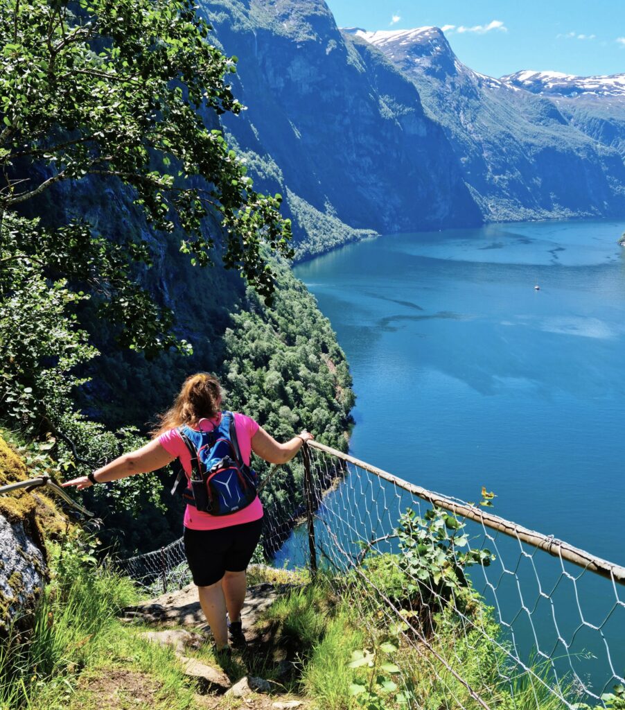 Steep hiking trail in Geirangerfjord - Hiking in Geiranger to Skageflå Farm