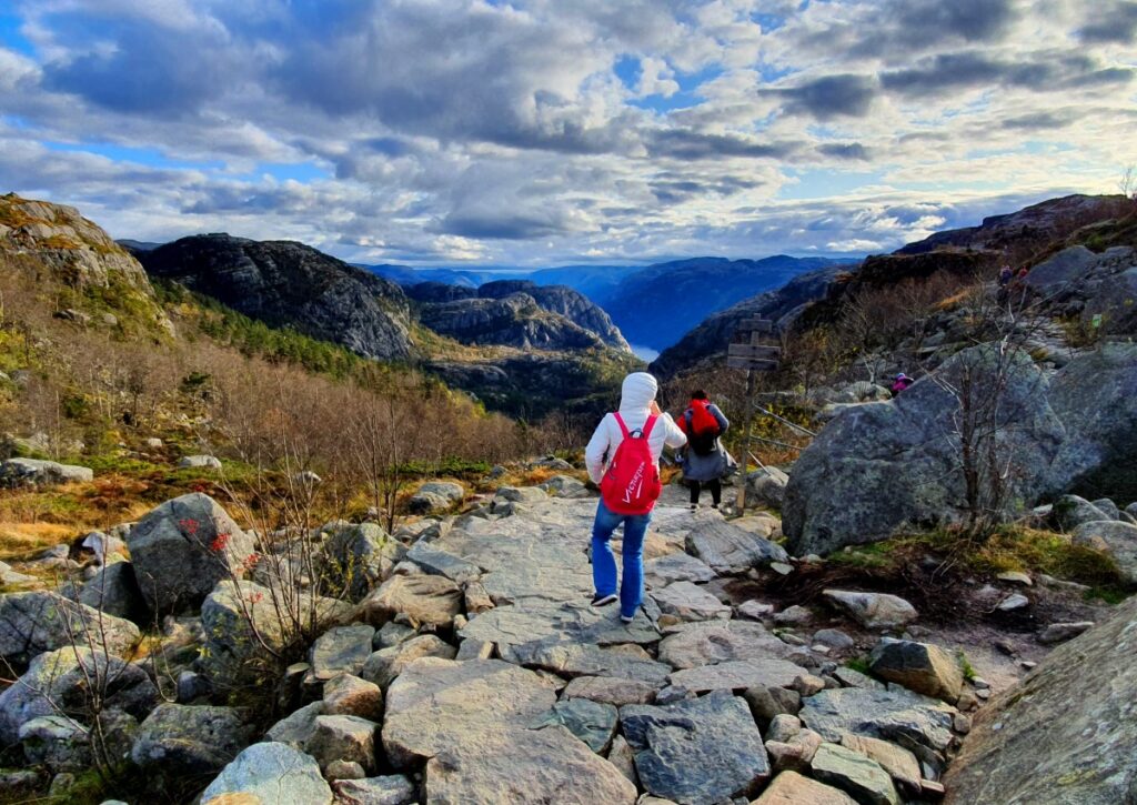 Rocky path with stone steps along the Pulpit Rock Hike trail