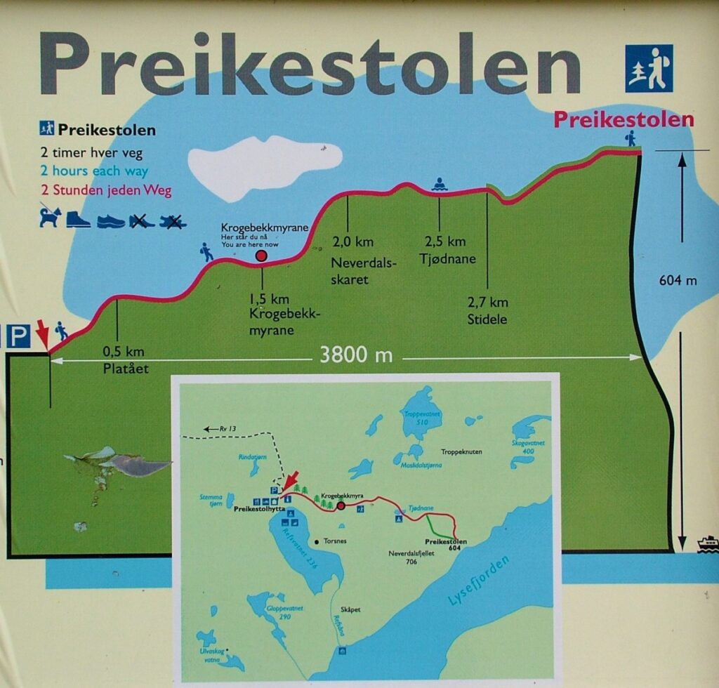 Trail map and elevation profile of the Pulpit Rock hike at the starting point.