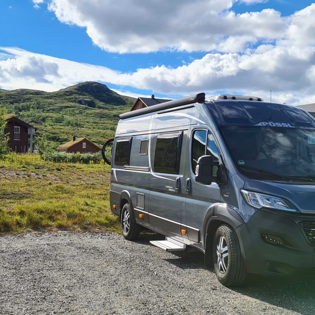 Campervan parked at Vasstulan – perfect stop for an easy mountain hike in Dagali