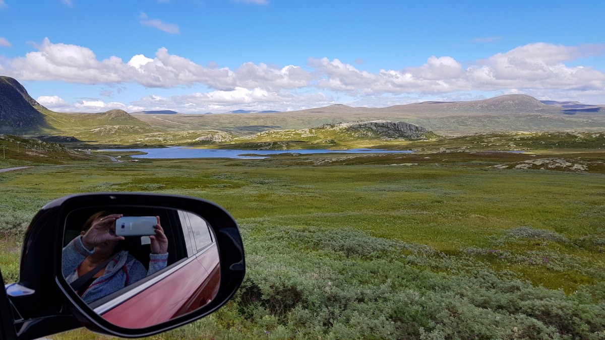 Driving Valdresflye scenic mountain road
