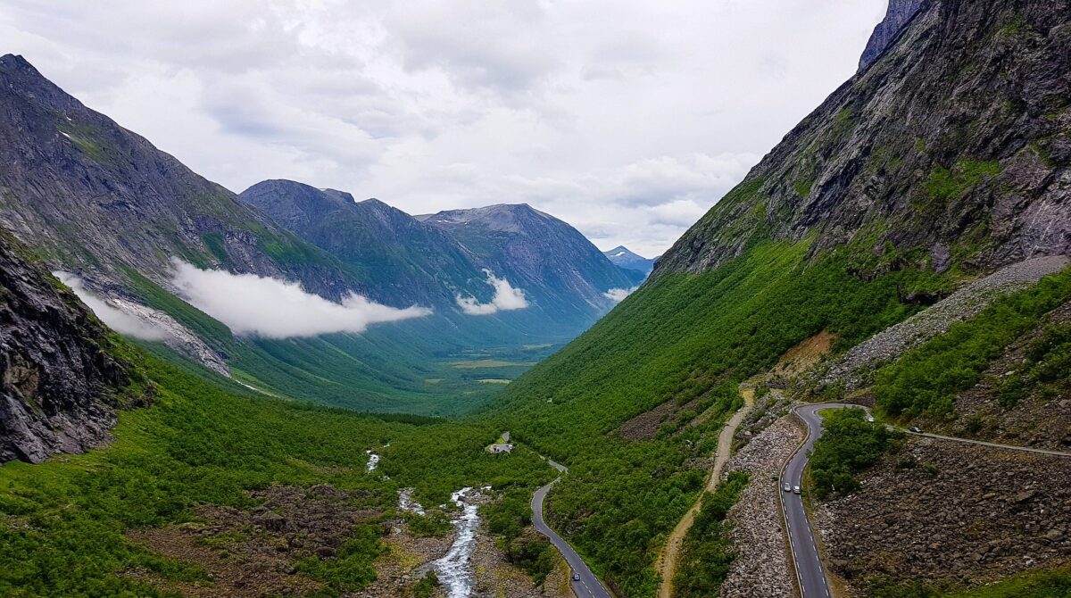 Trollstigen scenic Road in Norway - view from the campervan driving
