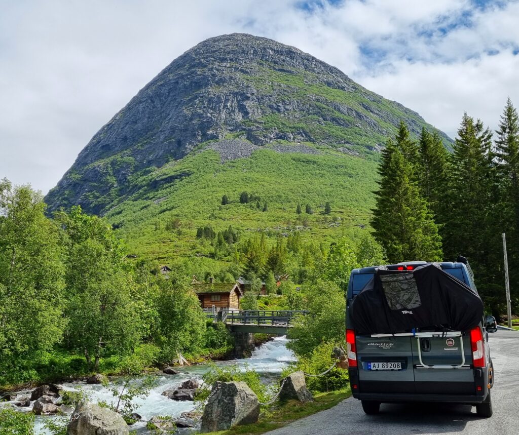 Norwegian road trip - Trollstigen scenic Road - mountains and campervan